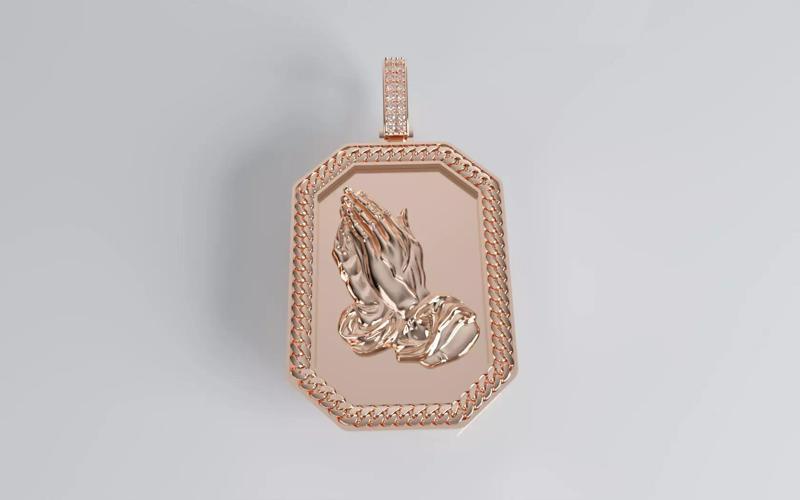 Praying Hands Pendant - Cuban Rim - Plain Back