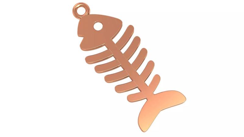 Gold Fish Bone Skeleton Charm Pendant Necklace