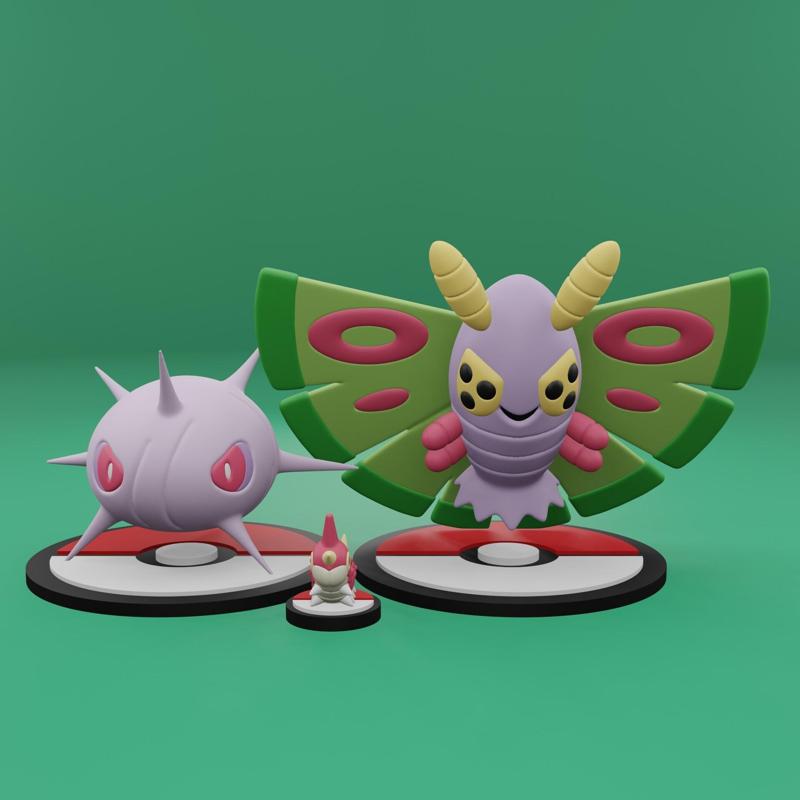 Pokemon No. 265, 268, 269 Wurmple, Cascoon, Dustox