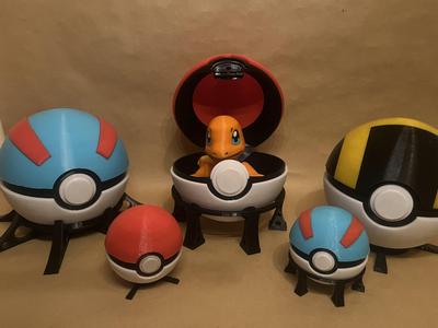 Pokemon Pokeball figurine, closed with a latch, opened with a button Greatball Ultraball
