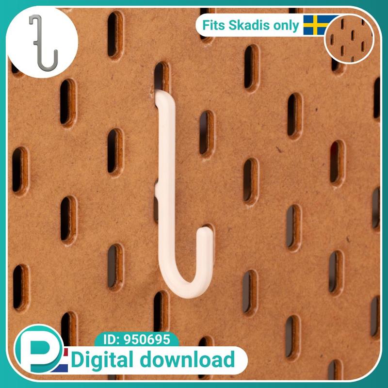 Round hook 15mm - very strong - fits Skadis pegboard - Digital download