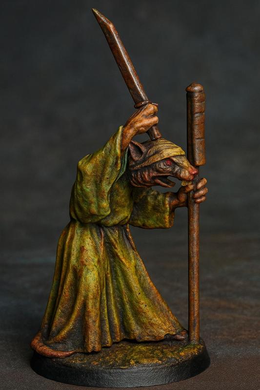 Ratman Contagion Cultist - Diseased Warrior Miniature (32mm Scale)