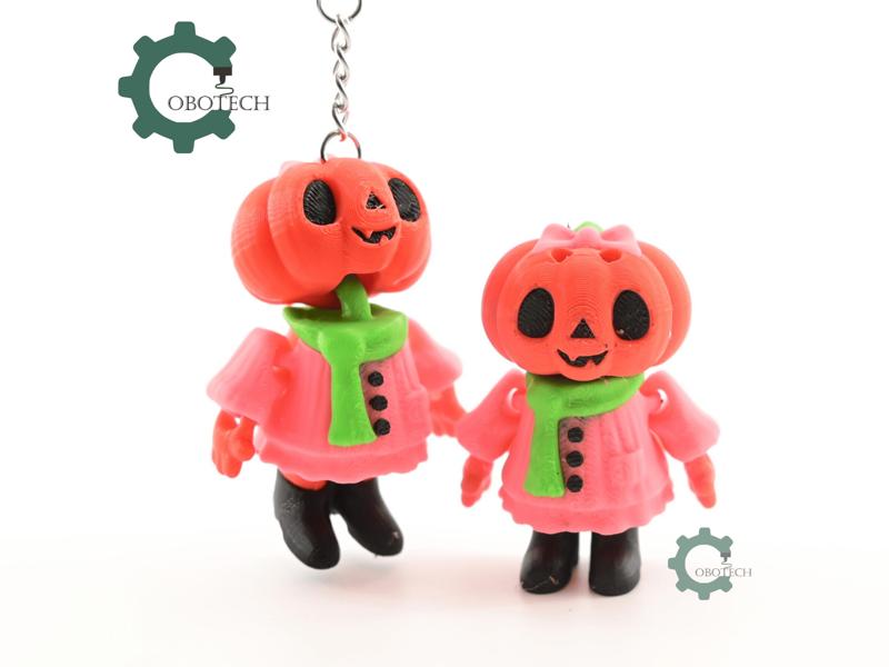 Cobotech Halloween Kawaii Pumpkin Girl Articulated Keychain - Cute Backpack Keychain