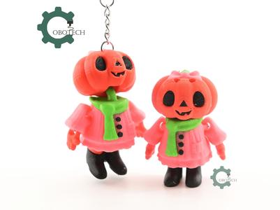 Cobotech Halloween Kawaii Pumpkin Girl Articulated Keychain - Cute Backpack Keychain