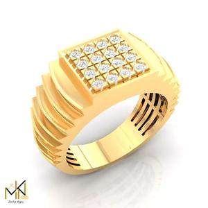 Gold Mens Ring with Diamond Grid   Jewelry