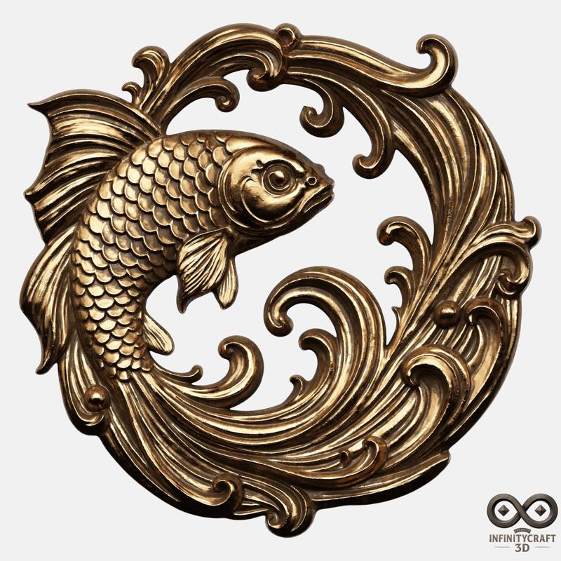 Ornamental Koi Sculpture CNC and 3D Printable Wall Relief