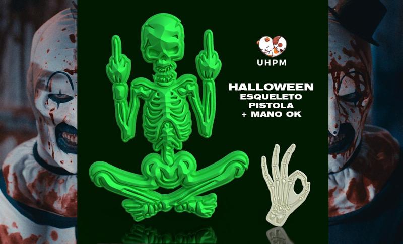 Halloween Skeleton Pistol + Hand OK - Sculpture
