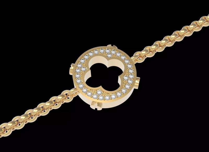 Round Paved Charm with Flower bracelet pendant necklace