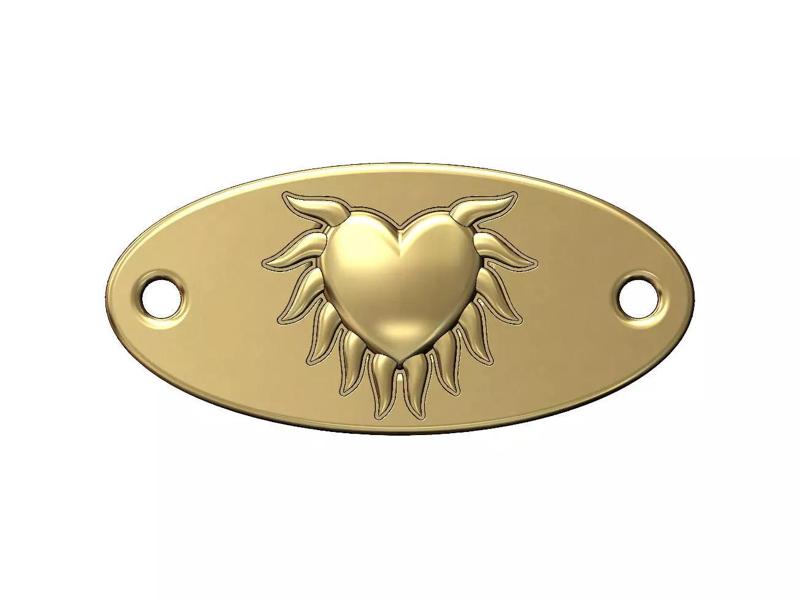 Sacred flaming horned heart oval ID bracelet plate tag