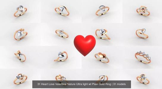 31 Heart Love Valentine Nature Ultra light wt Plain Gold Ring 3D Model Collection