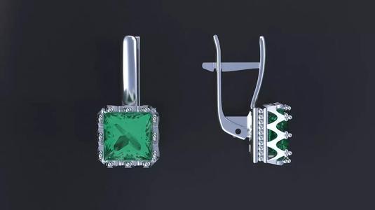 Earrings with square gem for CNC model or