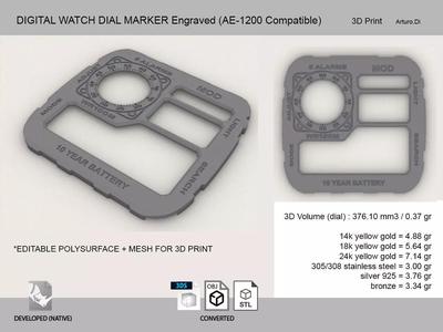 Digital watch dial marker engraved AE 1200 compatible