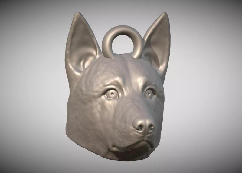 German Shepherd head key ring 3D model ready for 3D printing