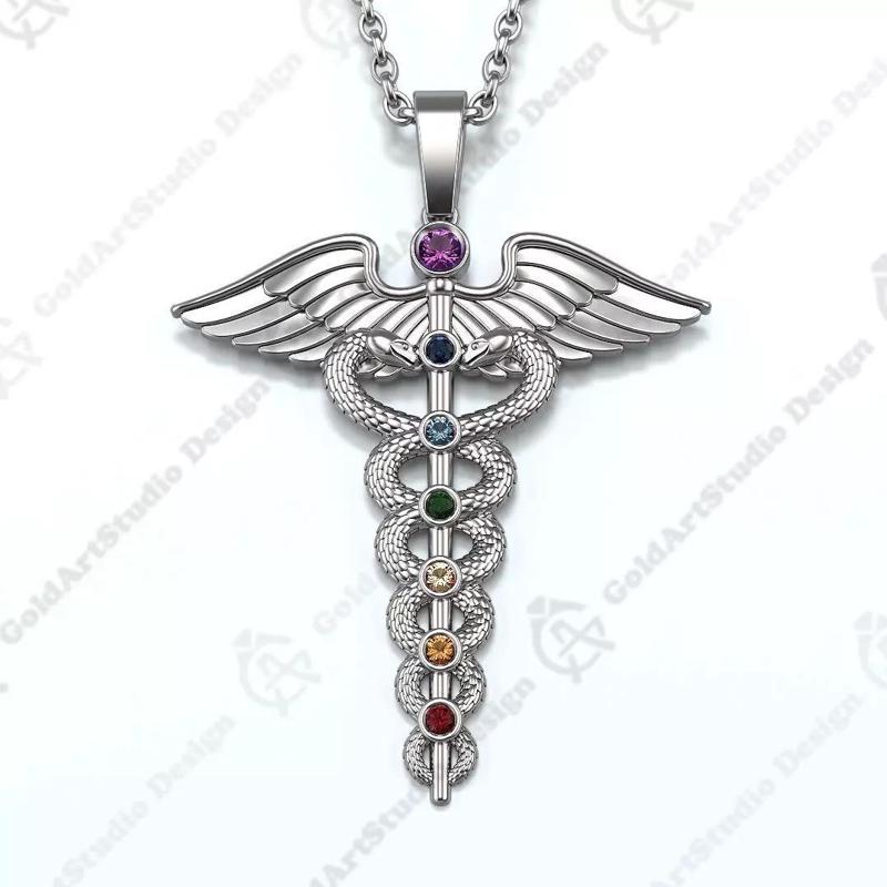 Caduceus Pendant with gemstones 01