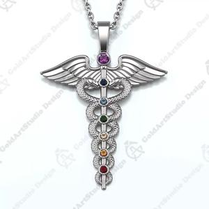 Caduceus Pendant with gemstones 01