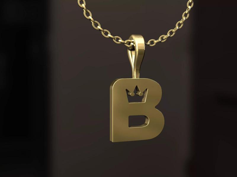 B Pendant gold letter on chain