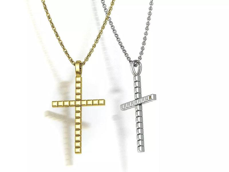 Bespoke Cross Pendant 30mm height Pyramid Bricks Style