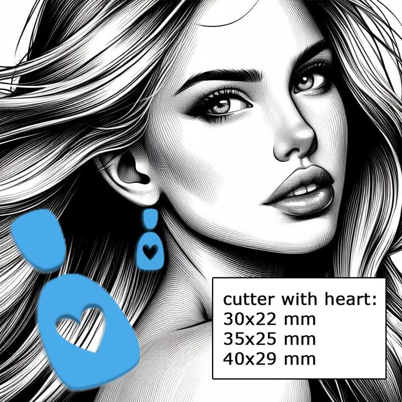 polymer clay cutter in three sizes for earrings, double triangle with heart