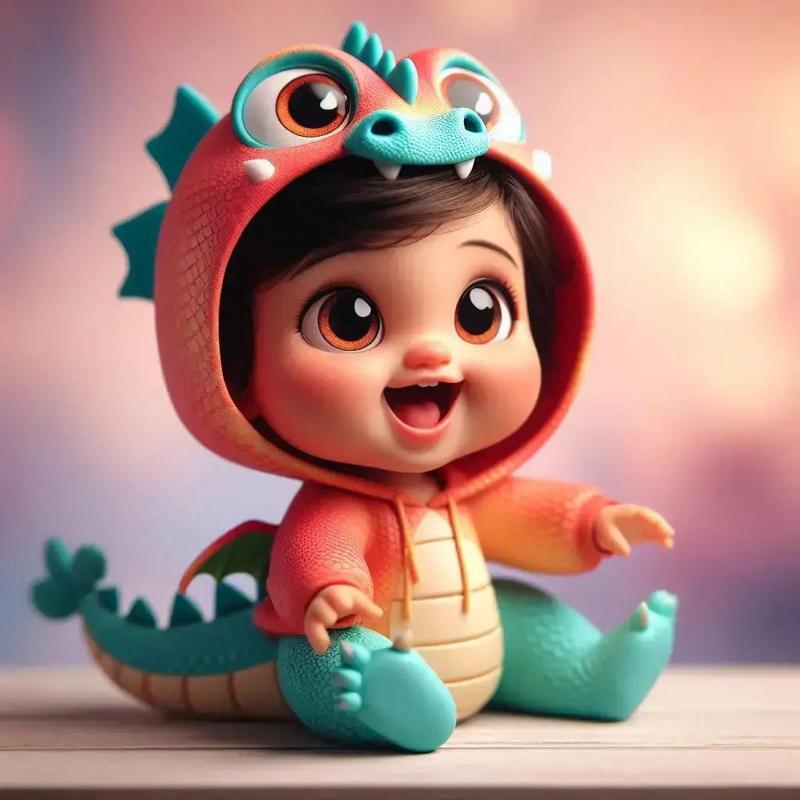 Cute baby in dragon suit 02 / art toy / magic makes