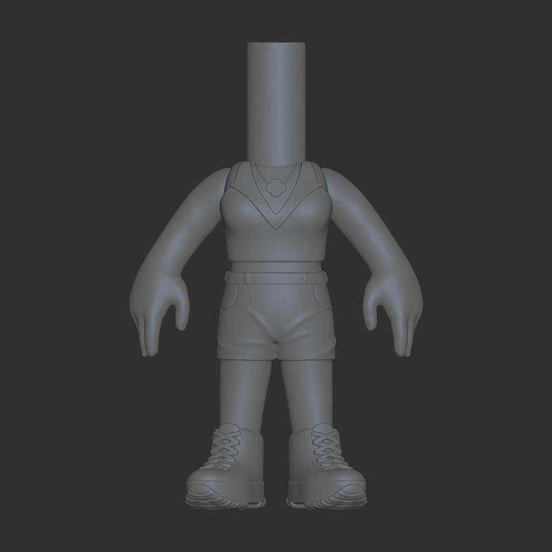 Funko Pop female crop top, shorts, Converse shoes, and necklace