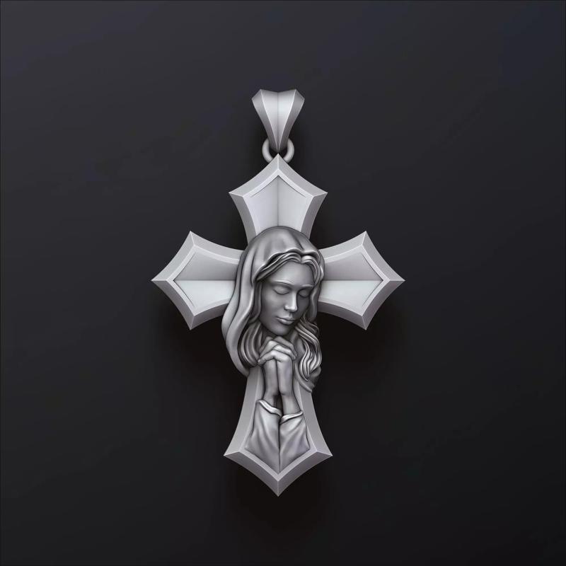Praying Holy Mary Cross Pendant