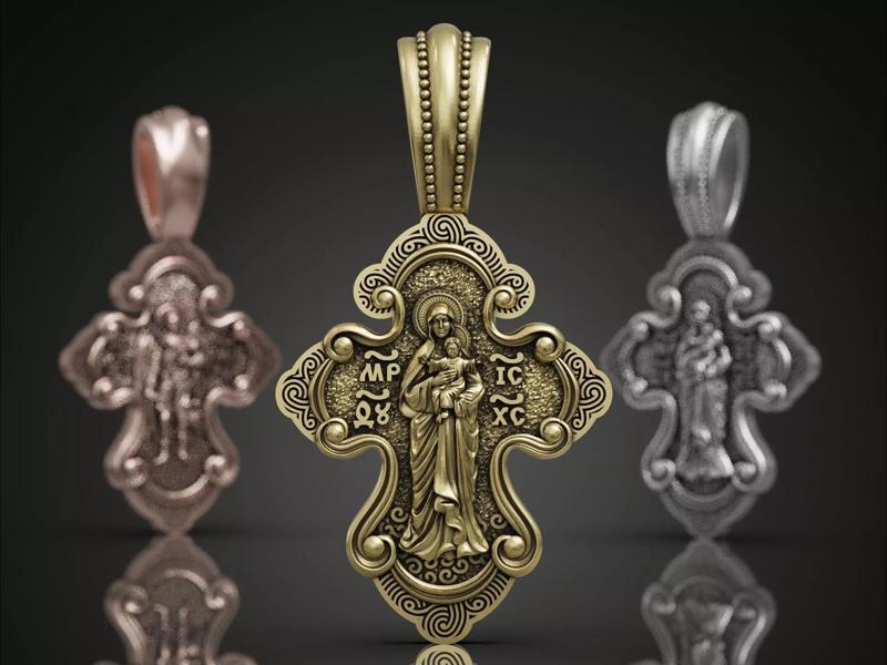 Mary and the Child and Saint Michael Cross Pendant