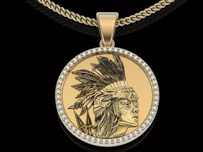 Indian Warrior pendant gold jewelry printable 3D model