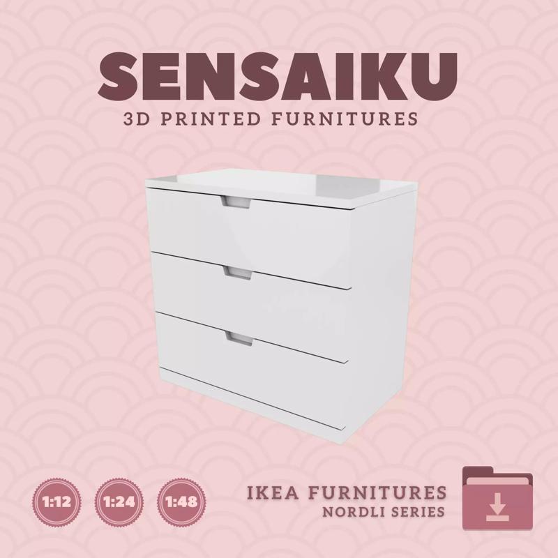 NORDLI 3-Drawer Chest V2 for Mini Dollhouse - IKEA 3D Print