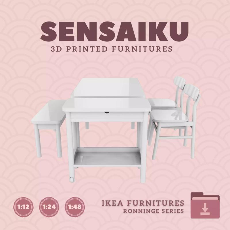 RONNINGE Table Chairs Bench and Cart Dollhouse - IKEA - 3D Print