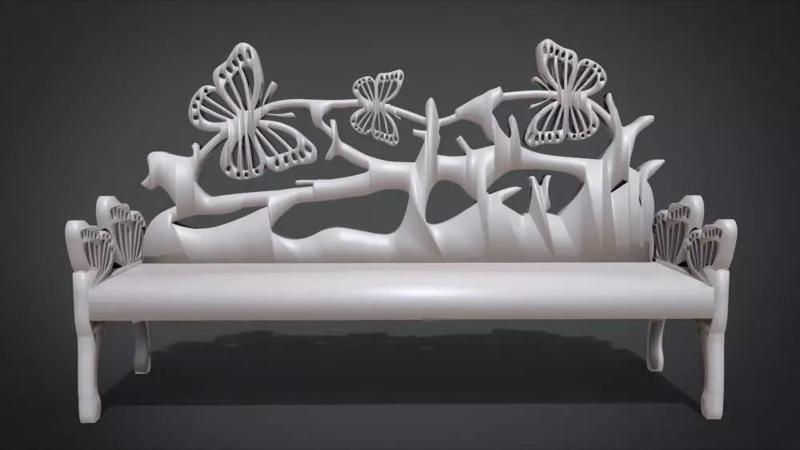 Unique Long Chair with a Butterfly Ornament