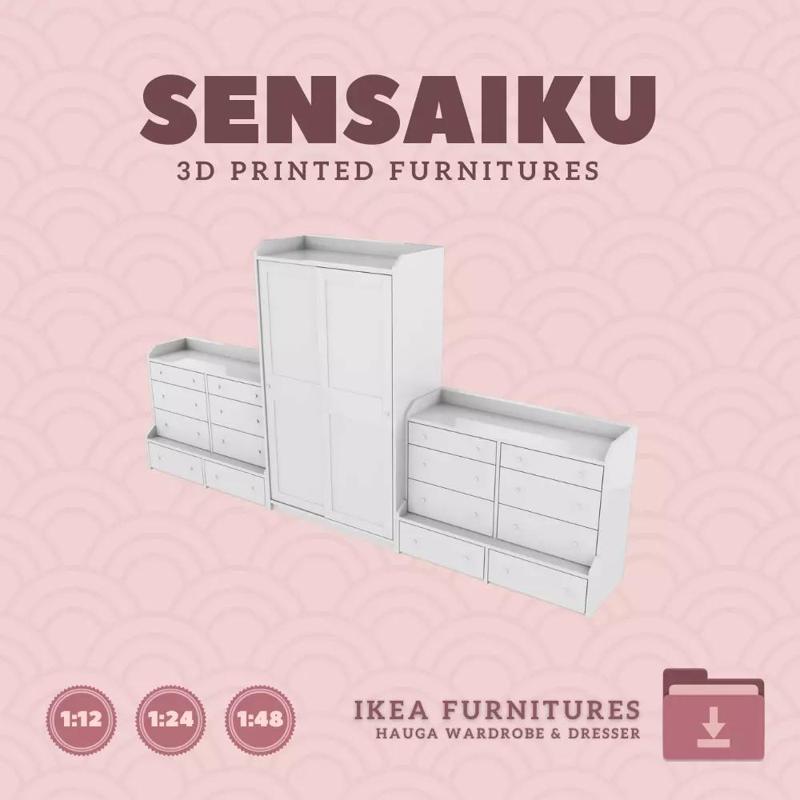 HAUGA Wardrobe and Dresser for Dollhouse IKEA 3D Print