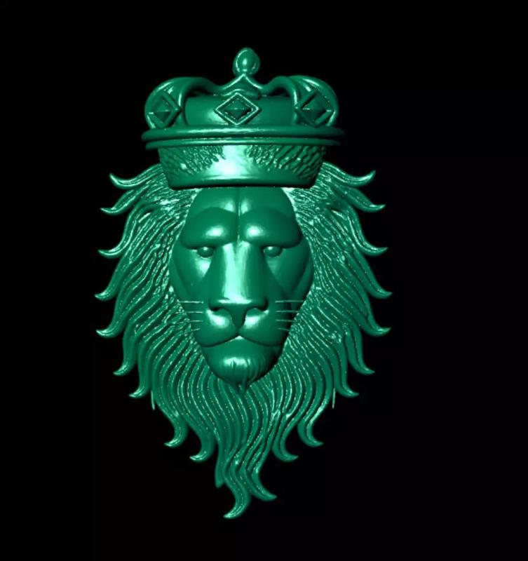 Regal Lion Head with Crown - Detailed 3D Sculpture Model