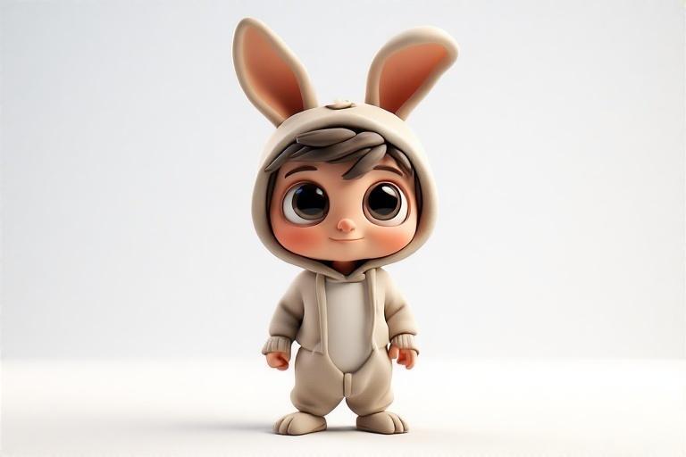 Cute Boy in Bunny Suit – 3D Printable Figurine in Labubu & Looney Tunes-Inspired Style