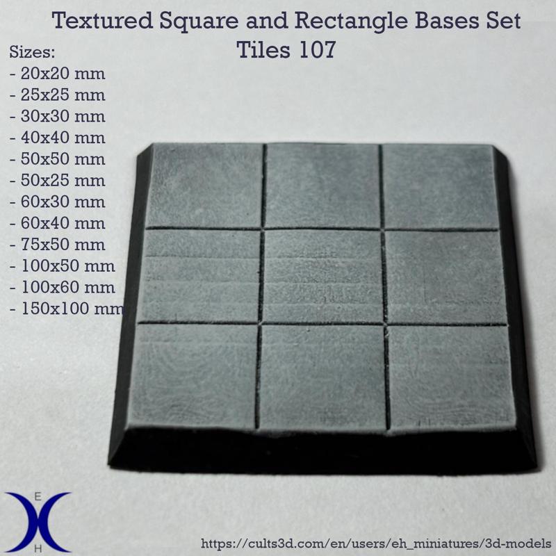 Square and rectangle bases set for tabletop, textured: Tiles 107.