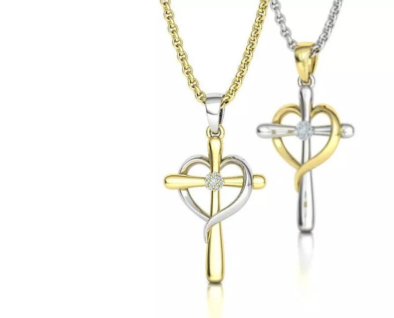 Diamond Cross Pendant 26mm Height Heart Cross 3dmodel