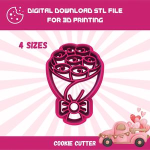 Cutty Clay stl roses bouquet cookie cutter, 4 sizes stl file for 3D printing