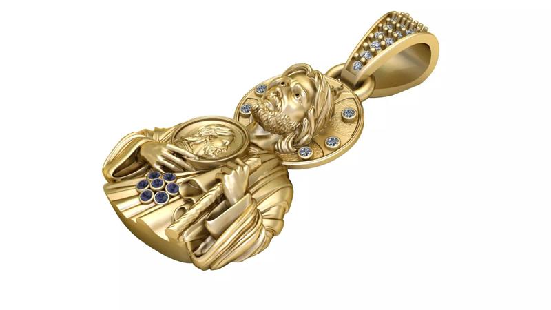 Jesus Christ Pendant with Gemstone Accents 3D Printable Model