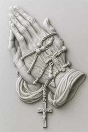 Praying Hands with Rosary 3D Bas Relief