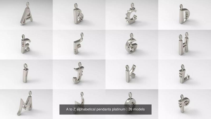 A to Z alphabetical pendants platinum 3D Model Collection
