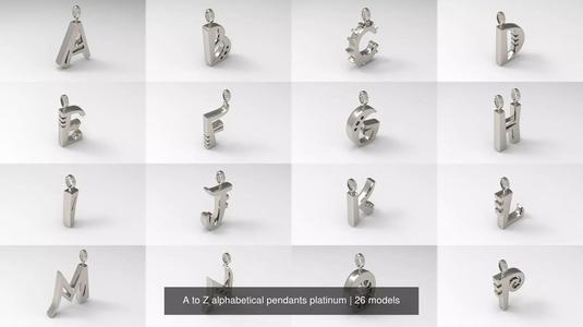 A to Z alphabetical pendants platinum 3D Model Collection