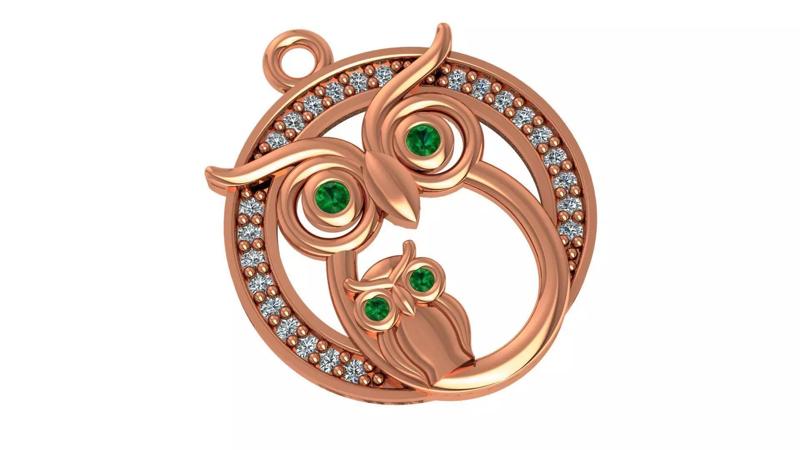 Green Eyed Owl Mothers Love Pendant Necklace