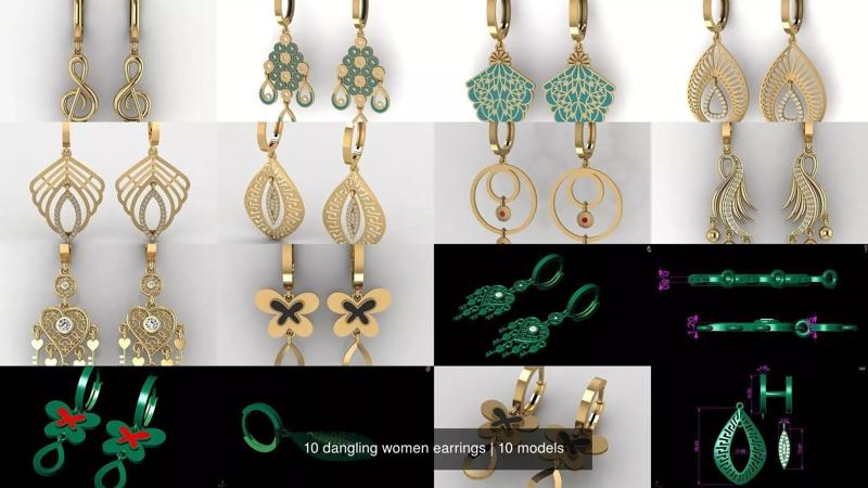 10 dangling women earrings 3D Model Collection