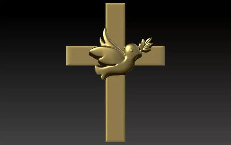 Holy Spirit Puffy Dove Cross Pendant