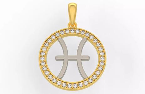 Pisces zodiac sign pendant with diamonds