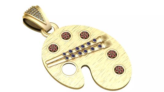 Palette and Paintbrush Pendant 3D Printable Jewelry Model