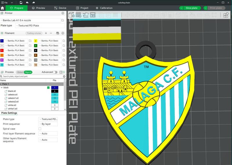 La Liga Malaga Keychain Shield color printable and renderable