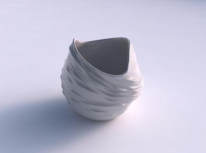 Bowl compressed and twisted with fibers smooth inside