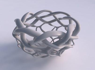 Bowl cylindrical with interlacing lattice squeezed