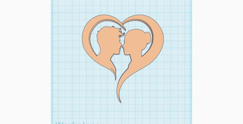 Couple silhouette in heart shape, romantic frame