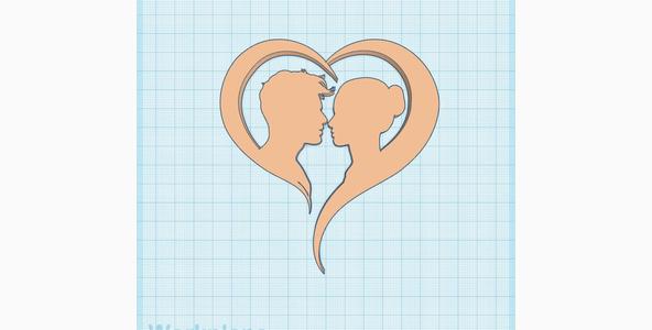 Couple silhouette in heart shape, romantic frame